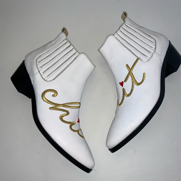 Modern Vice Chic Shit White Embroidered Boot Sz 8 B21/1 - Picture 1 of 15